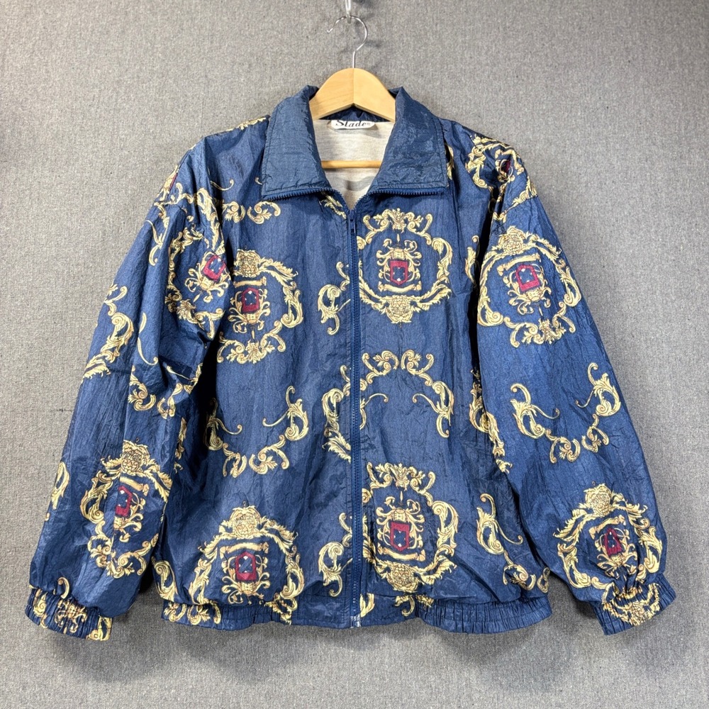 Vintage Slade Blue Gold Baroque Crest Windbreaker Jacket Indie Sleaze Men L